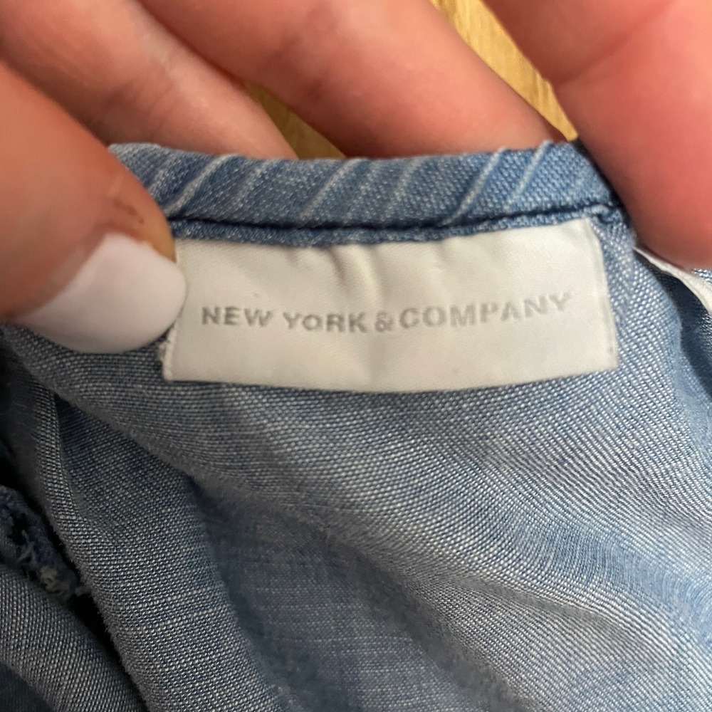 New York & Company Chambray Denim Midi Swing Dress Racerback Sleeveless Women‎ M - Picture 2 of 8